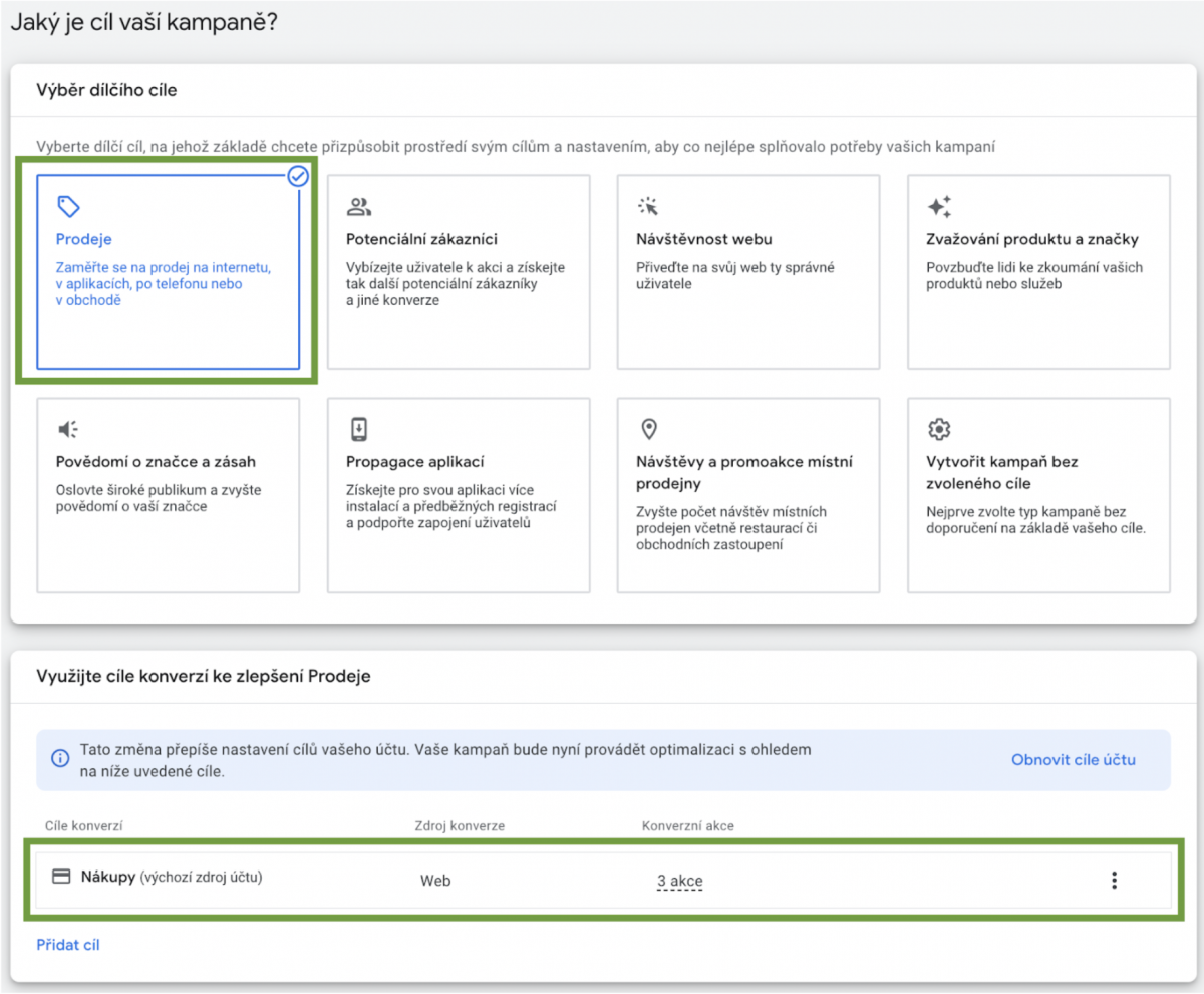 Výběr cíle a typu kampaně