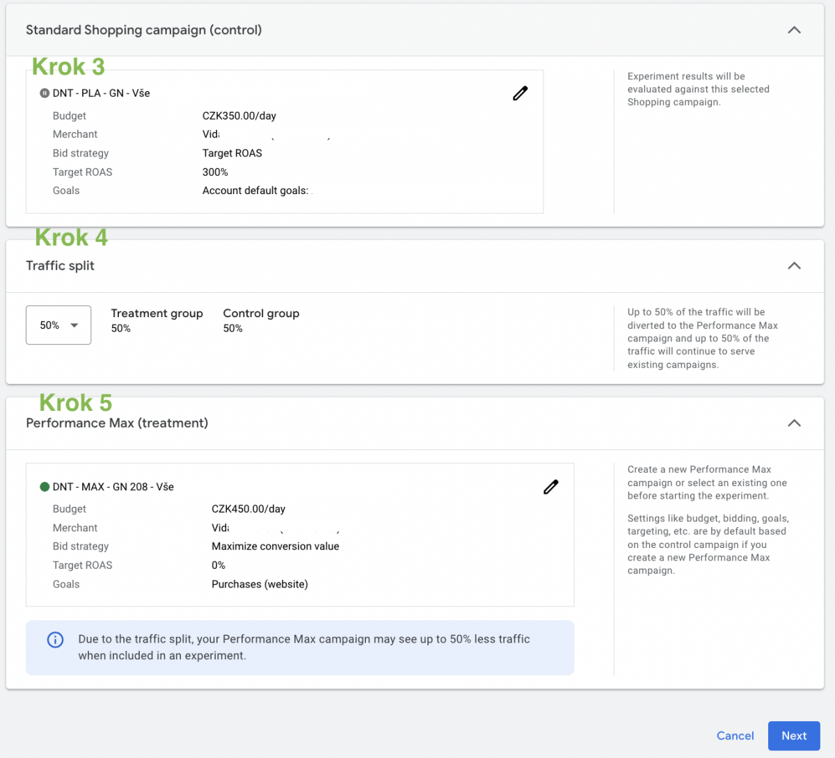 Výběr kampaní pro experiment