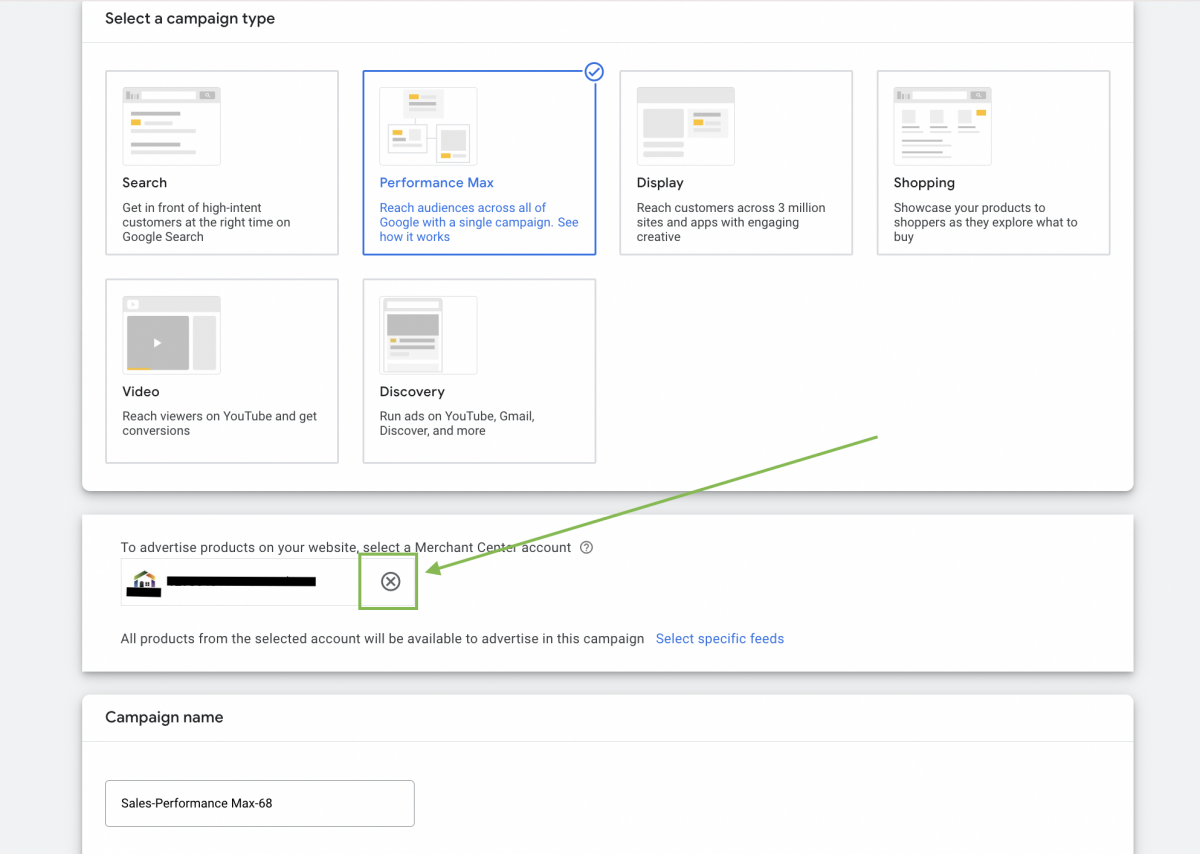 Odstranění feedu z kampaně