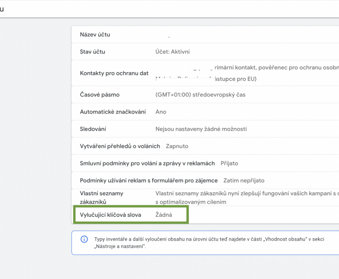 Jak vyloučit klíčová slova v Performance Max?