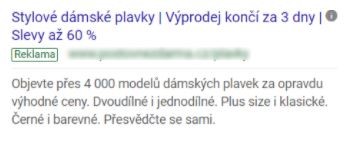 Ukázka reklamy s použitím odpočtu