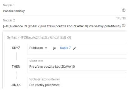 Funkce If v Google Ads