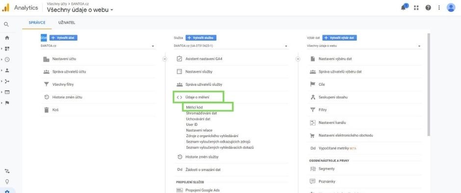 Nasazení kódu Google Analytics Nasazení kódu Google Analytics