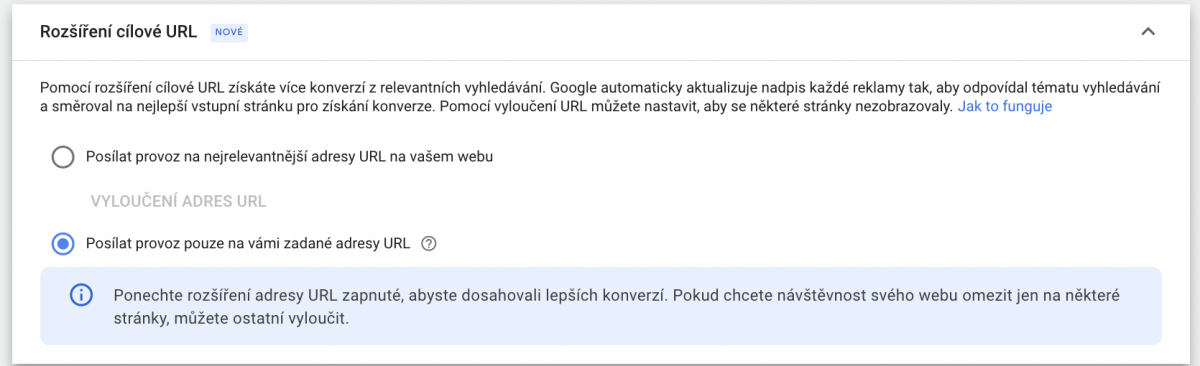 Cílení by mělo směřovat jen na URL adresy produktů, na které cílíte. Nikoliv na celý web. Cílení by mělo směřovat jen na URL adresy produktů, na které cílíte. Nikoliv na celý web.